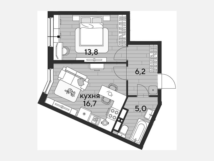 2-комнатная квартира, 41.70 м², 11/19 этаж фото 0