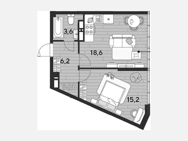 2-комнатная квартира, 43.60 м², 19/19 этаж фото 0