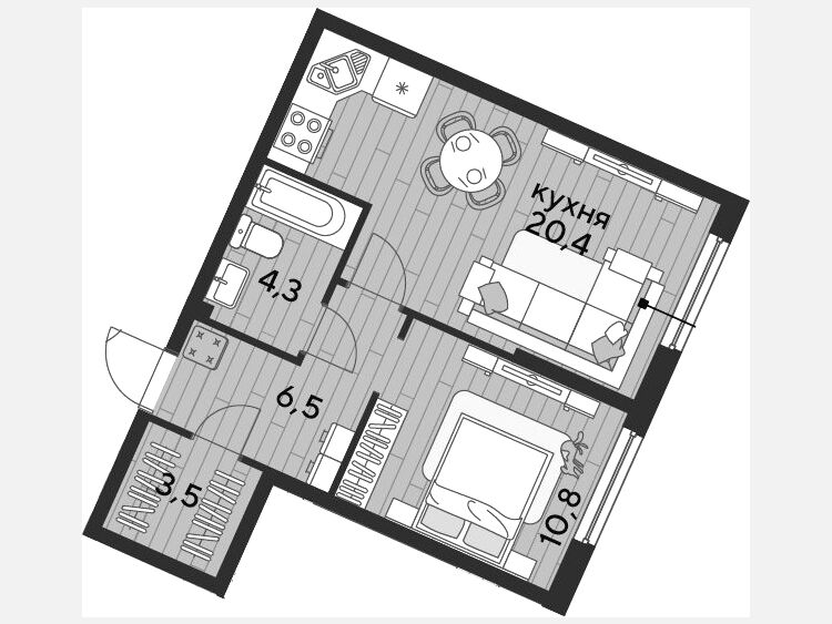 2-комнатная квартира, 45.50 м², 2/19 этаж фото 0