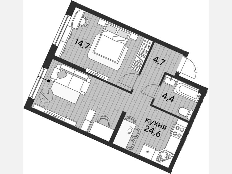 2-комнатная квартира, 48.40 м², 2/19 этаж фото 0