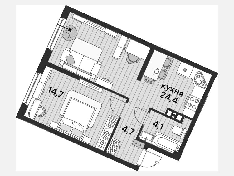 2-комнатная квартира, 47.90 м², 5/19 этаж фото 0