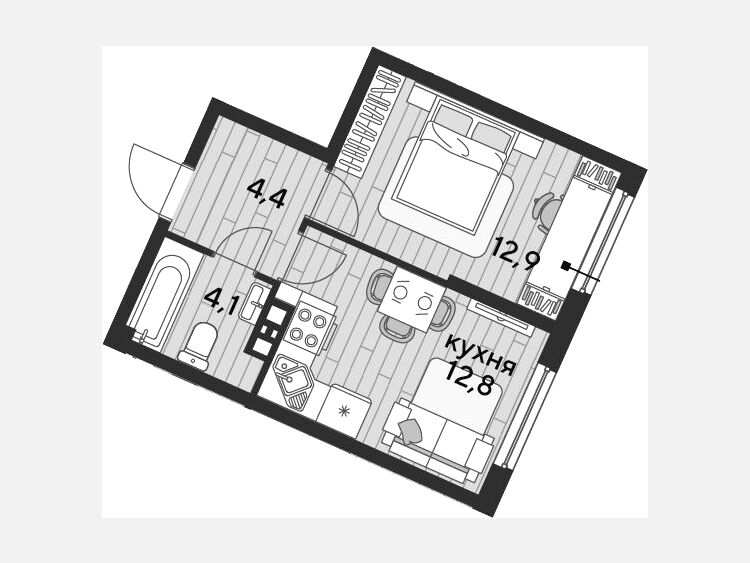1-комнатная квартира, 34.20 м², 7/19 этаж фото 0