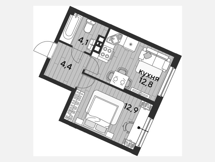 1-комнатная квартира, 34.20 м², 6/19 этаж фото 0