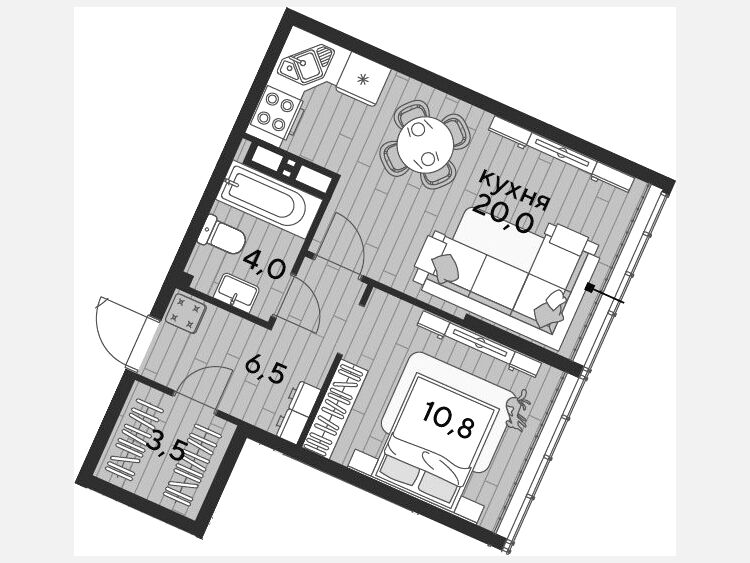 2-комнатная квартира, 44.80 м², 18/19 этаж фото 0