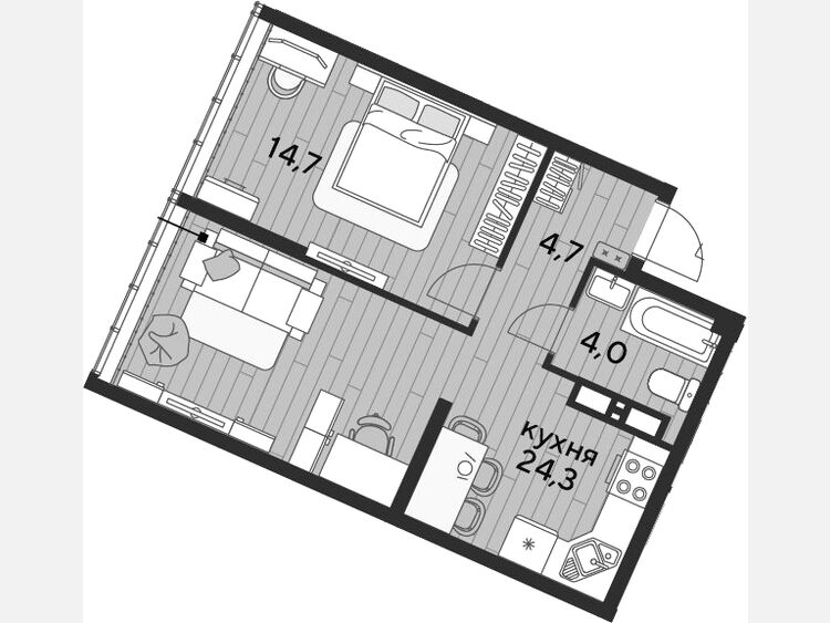 2-комнатная квартира, 47.70 м², 18/19 этаж фото 0