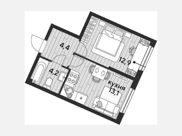1-комнатная квартира, 34.60 м², 2/19 этаж фото 0
