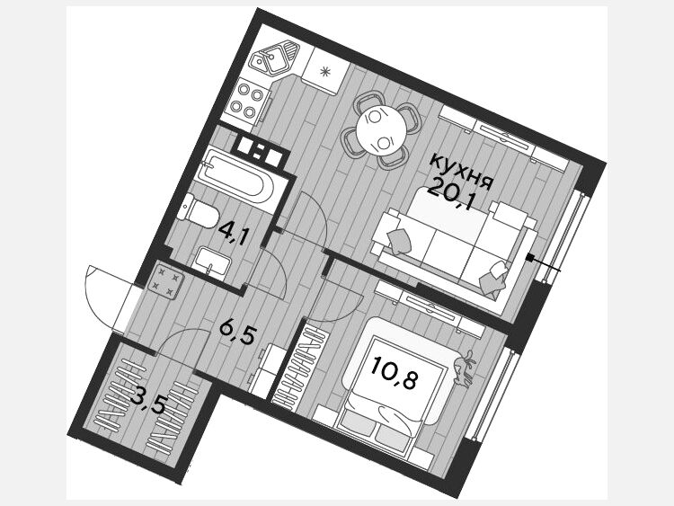 2-комнатная квартира, 45 м², 4/19 этаж фото 0