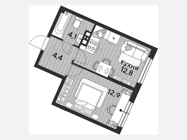 1-комнатная квартира, 34.20 м², 5/19 этаж фото 0