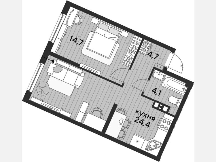 2-комнатная квартира, 47.90 м², 6/19 этаж фото 0