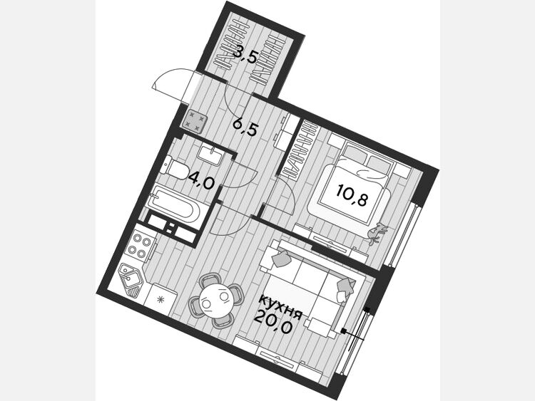 2-комнатная квартира, 44.80 м², 11/19 этаж фото 0