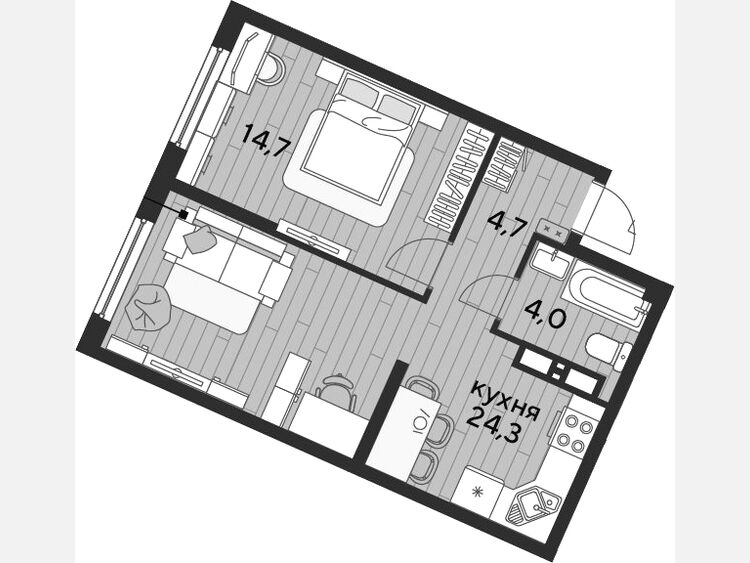2-комнатная квартира, 47.70 м², 12/19 этаж фото 0