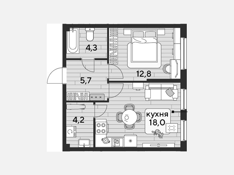 2-комнатная квартира, 45 м², 2/19 этаж фото 0