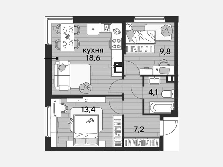 3-комнатная квартира, 53.10 м², 9/19 этаж фото 0
