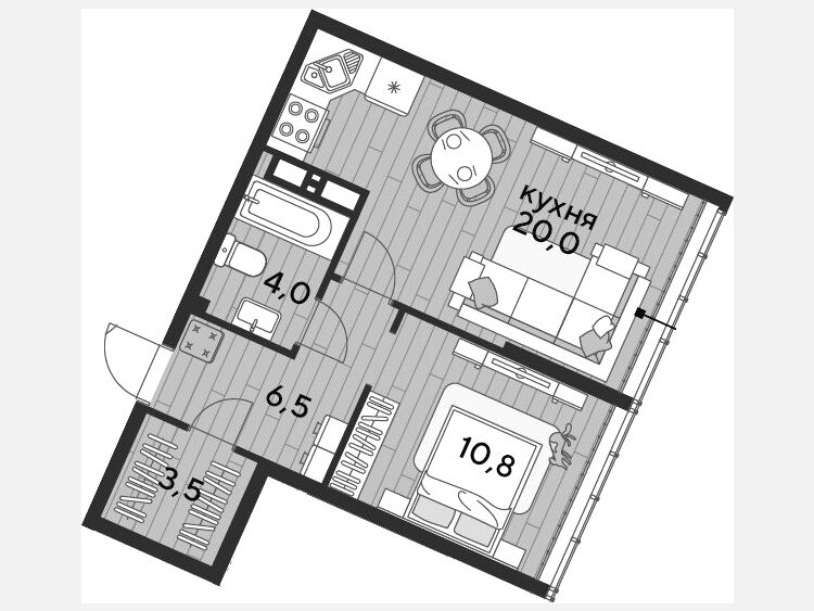 2-комнатная квартира, 44.80 м², 18/19 этаж фото 0