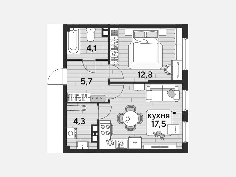 2-комнатная квартира, 44.40 м², 8/19 этаж фото 0