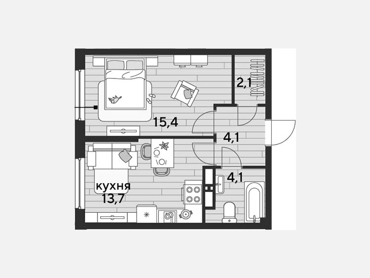 1-комнатная квартира, 39.30 м², 10/19 этаж фото 0
