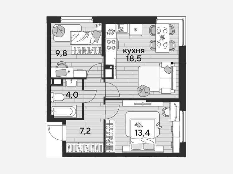 3-комнатная квартира, 52.90 м², 16/19 этаж фото 0