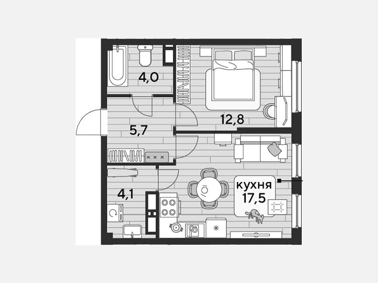2-комнатная квартира, 44.10 м², 12/19 этаж фото 0