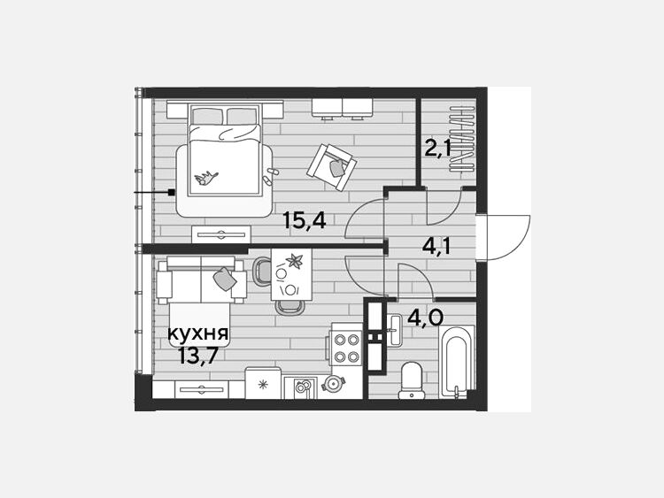 1-комнатная квартира, 39.30 м², 18/19 этаж фото 0