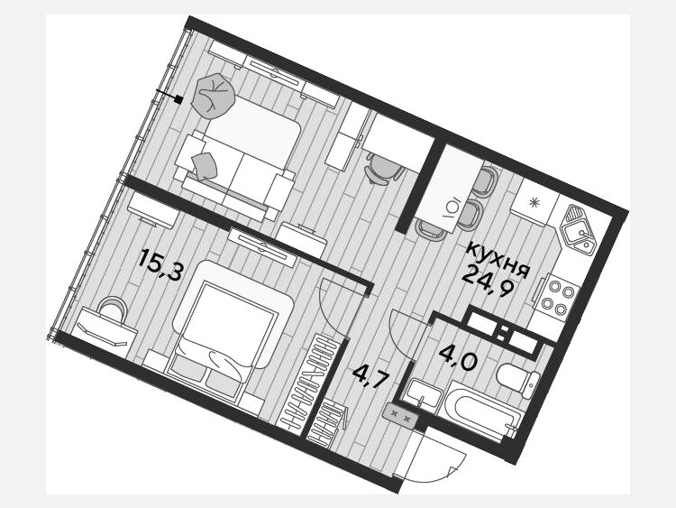 2-комнатная квартира, 48.90 м², 19/19 этаж фото 0