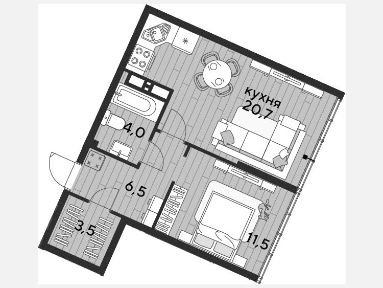 2-комнатная квартира, 46.20 м², 19/19 этаж фото 0