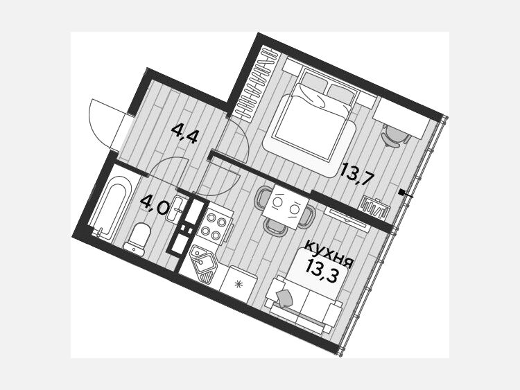 1-комнатная квартира, 35.40 м², 19/19 этаж фото 0