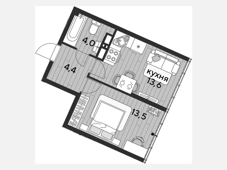 1-комнатная квартира, 35.50 м², 19/19 этаж фото 0