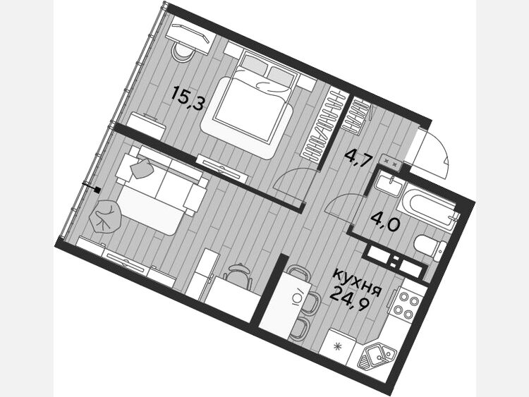 2-комнатная квартира, 48.90 м², 19/19 этаж фото 0