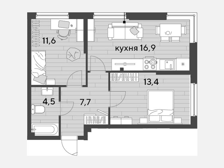 3-комнатная квартира, 54.10 м², 2/19 этаж фото 0