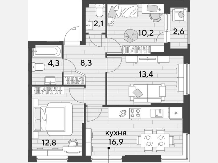 4-комнатная квартира, 68 м², 2/19 этаж фото 0