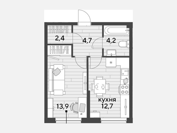 1-комнатная квартира, 37.90 м², 2/19 этаж фото 0