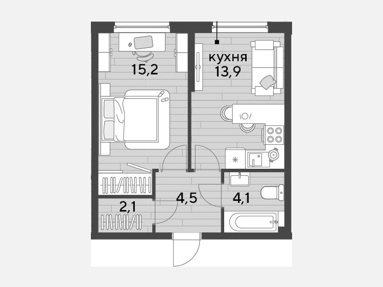 1-комнатная квартира, 39.80 м², 2/19 этаж фото 0