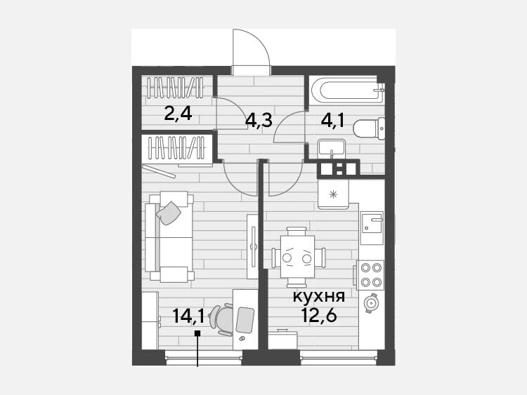 1-комнатная квартира, 37.50 м², 3/19 этаж фото 0