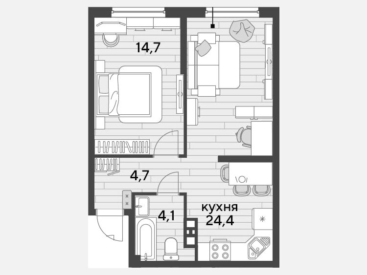 2-комнатная квартира, 47.90 м², 5/19 этаж фото 0
