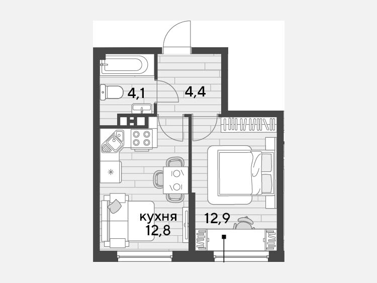 1-комнатная квартира, 34.20 м², 5/19 этаж фото 0