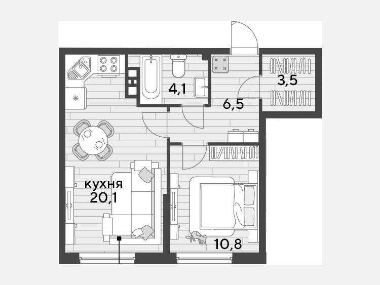 2-комнатная квартира, 45 м², 8/19 этаж фото 0