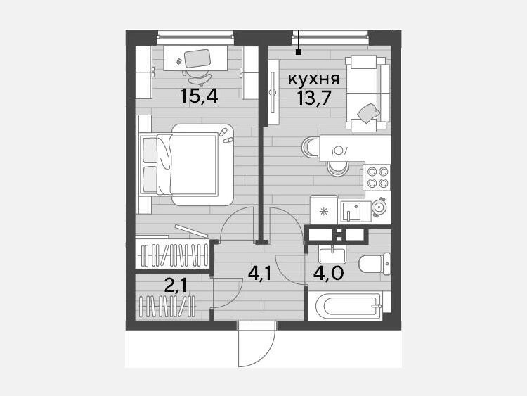1-комнатная квартира, 39.30 м², 11/19 этаж фото 0