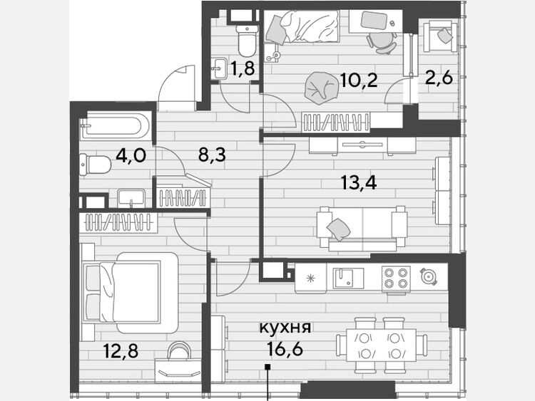 4-комнатная квартира, 67.10 м², 18/19 этаж фото 0