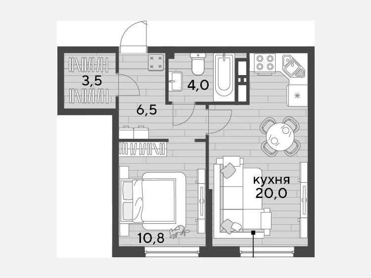 2-комнатная квартира, 44.80 м², 16/19 этаж фото 0