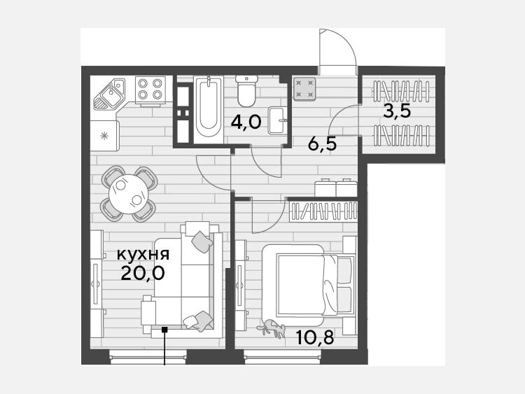 2-комнатная квартира, 44.80 м², 16/19 этаж фото 0