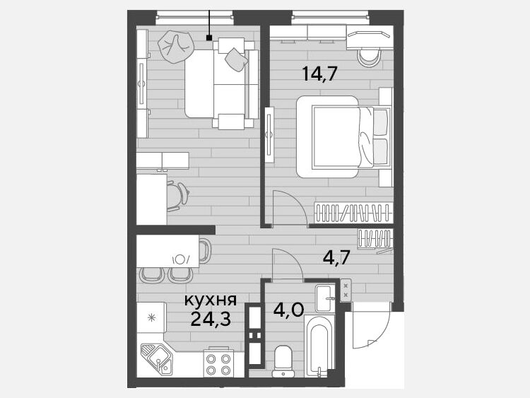 2-комнатная квартира, 47.70 м², 14/19 этаж фото 0