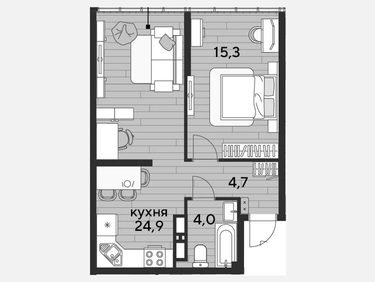 2-комнатная квартира, 48.90 м², 19/19 этаж фото 0