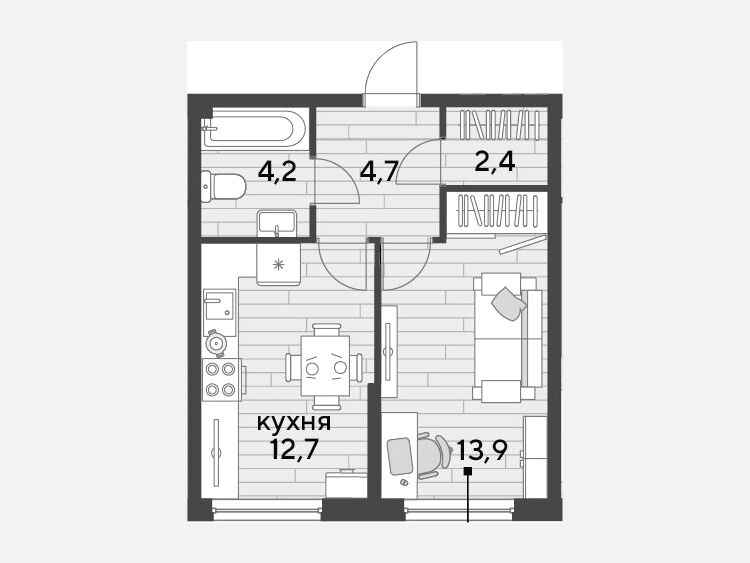 1-комнатная квартира, 37.90 м², 2/19 этаж фото 0