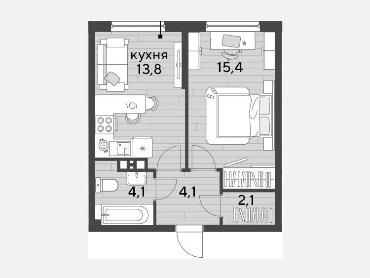 1-комнатная квартира, 39.50 м², 8/19 этаж фото 0