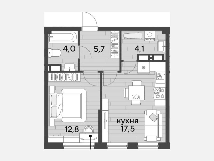 2-комнатная квартира, 44.10 м², 17/19 этаж фото 0