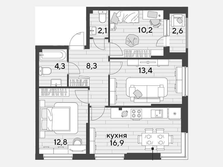 4-комнатная квартира, 68 м², 2/16 этаж фото 0