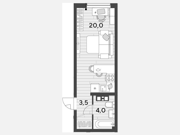 Студия, 27.50 м², 8/16 этаж фото 0