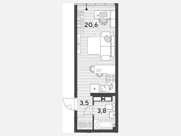 Студия, 27.90 м², 16/16 этаж фото 0