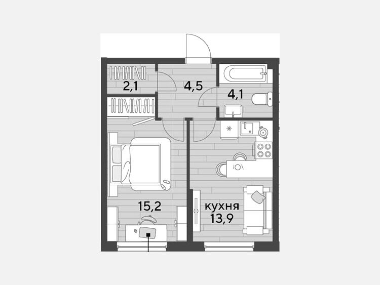1-комнатная квартира, 39.80 м², 2/16 этаж фото 0