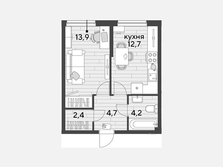 1-комнатная квартира, 37.90 м², 2/16 этаж фото 0